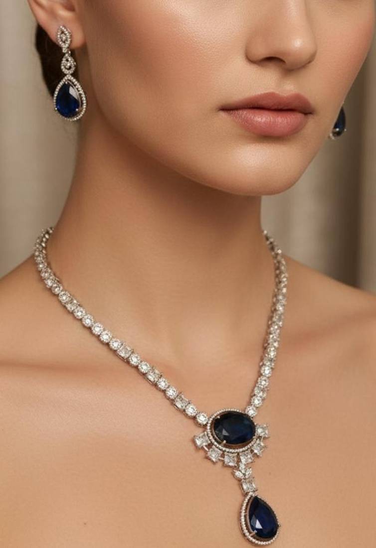 Black silver plated necklace with earring