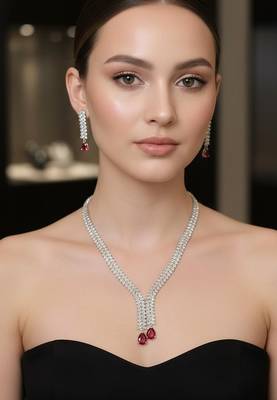 Maroon silver plated necklaces 1