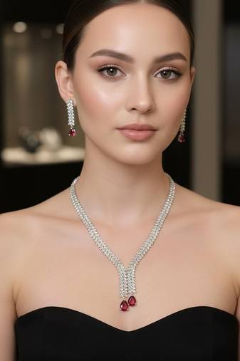 Maroon silver plated necklaces