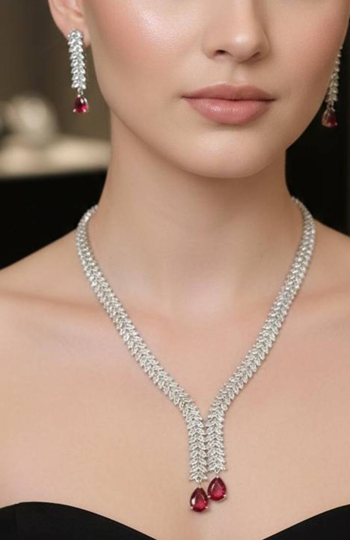 Maroon silver plated necklaces