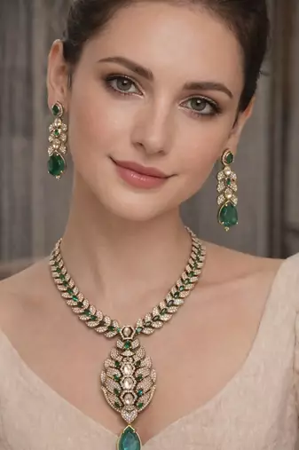 Blue gold plated necklace with earring