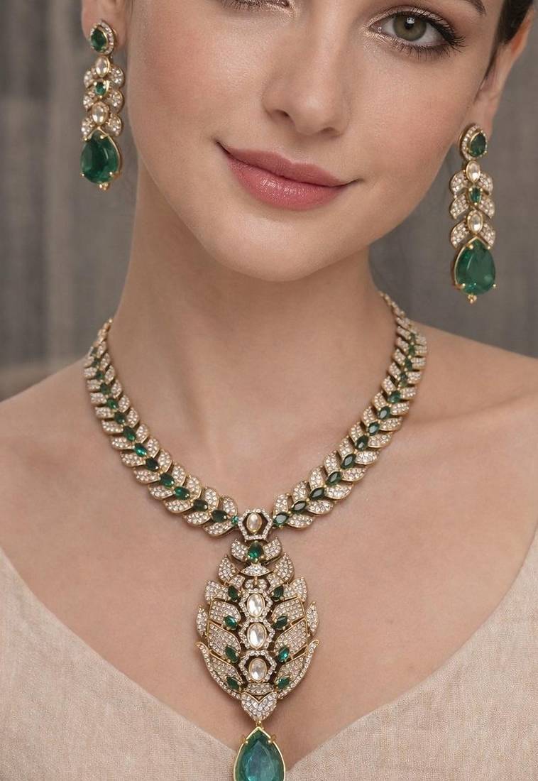 Blue gold plated necklace with earring