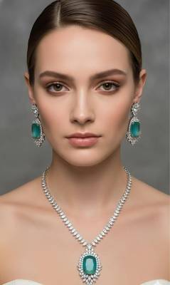 Green silver plated necklace with earring 1