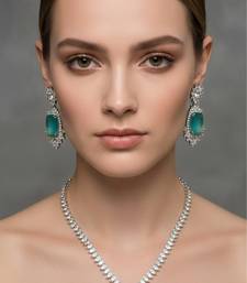 Green silver plated necklace with earring