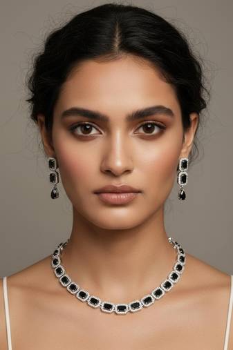 Black studded necklace with earring