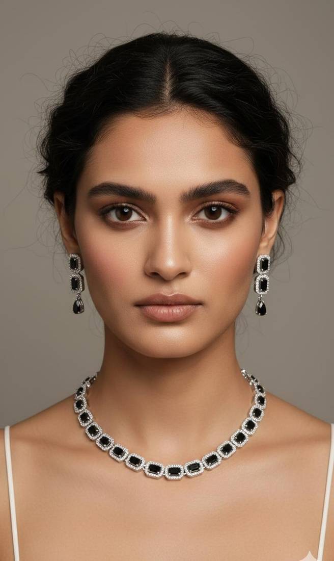 Black studded necklace with earring