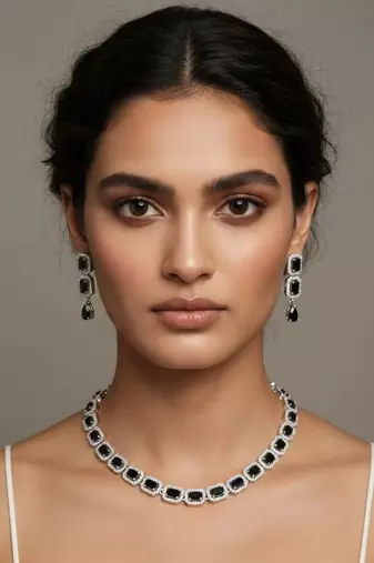 Black studded necklace with earring