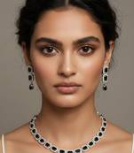 Black studded necklace with earring