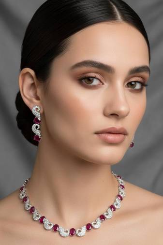 Maroon stone necklace with earring