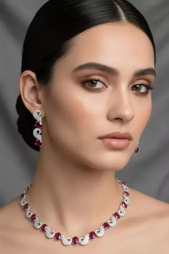 Maroon stone necklace with earring