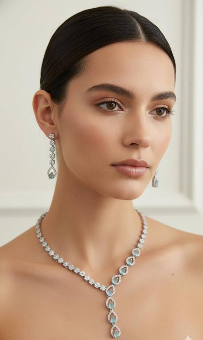 Silver plated necklace with earring