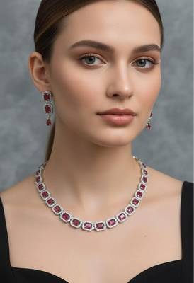Maroon stone necklace with earring 1