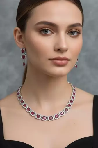 Maroon stone necklace with earring
