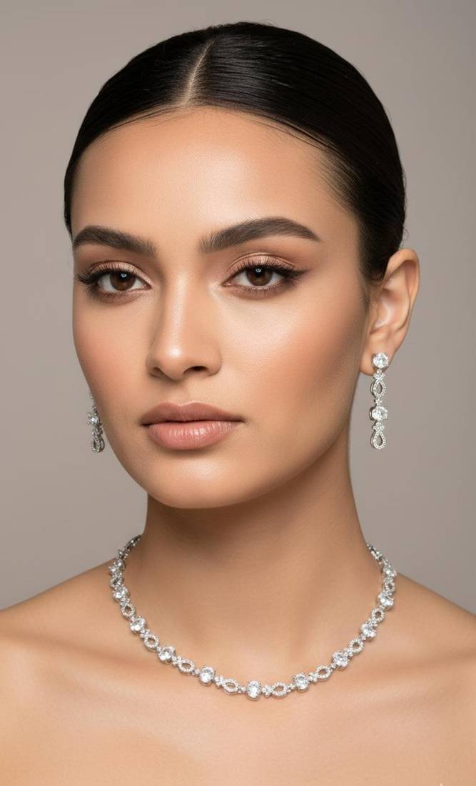 Silver plated necklace with earring