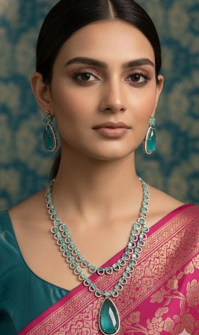 Green pearl necklace with earring