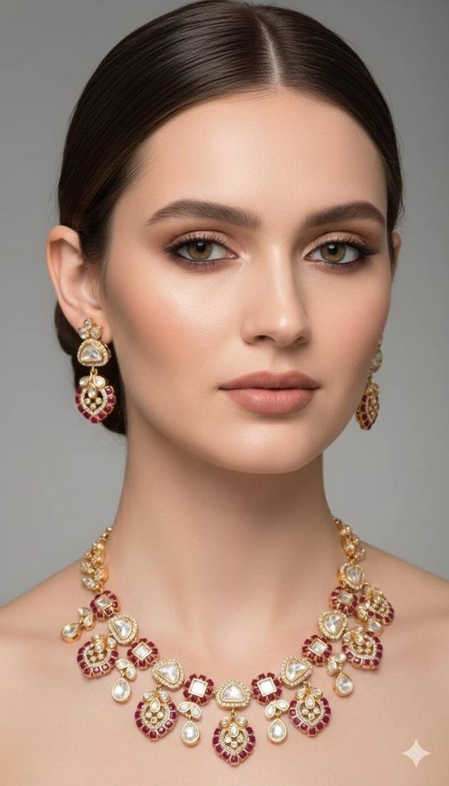 Maroon beaded necklace with earring