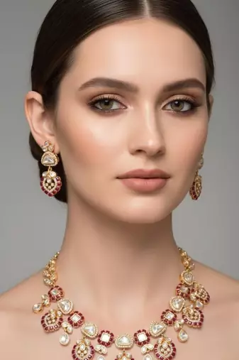 Maroon beaded necklace with earring