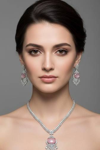 Pink pearl necklace with earring