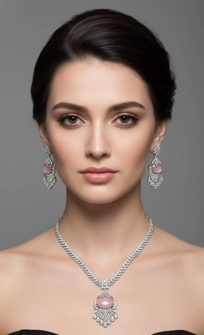 Pink pearl necklace with earring