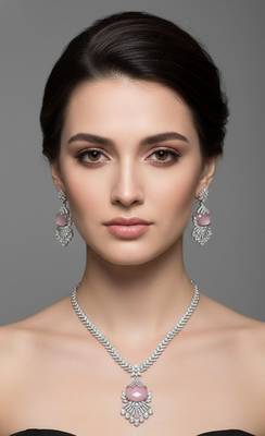Pink pearl necklace with earring 1