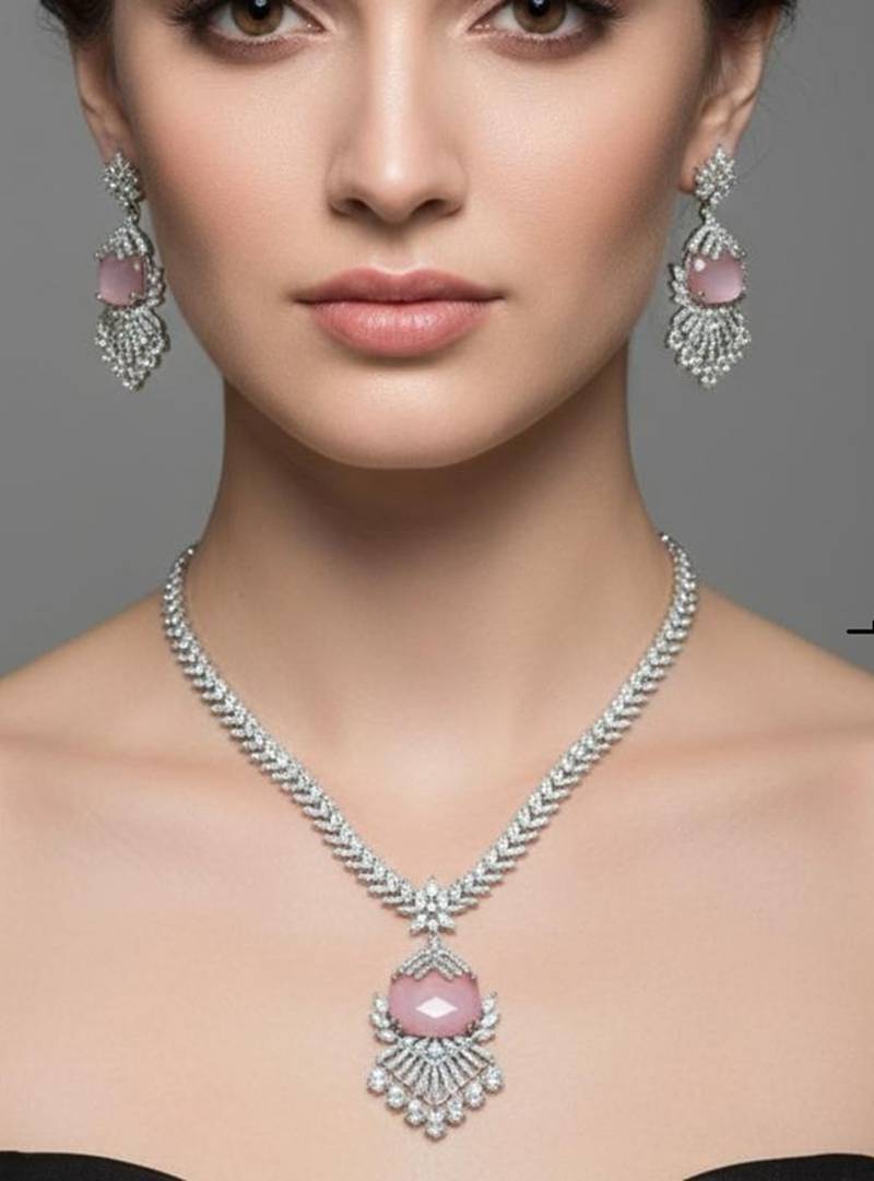 Pink pearl necklace with earring