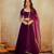 Purple Velvet Embroidery Sequence Work Lehenga Choli Blouse with Dupatta For Women