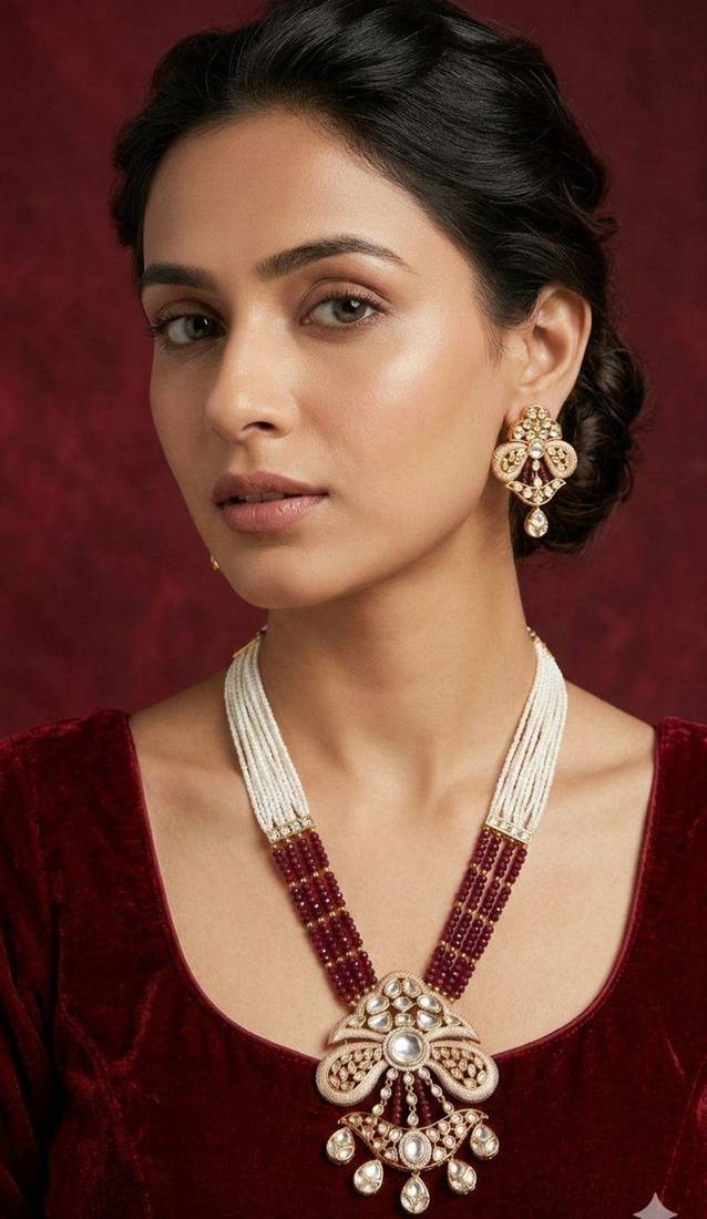 Maroon studded necklaces
