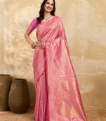 Pink Jaquard Silk Woven Zari Work Traditional Saree With Unstitch Blouse Piece
