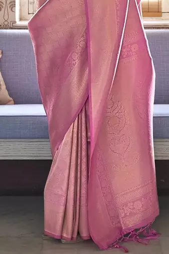 Pink Jaquard Silk Woven Zari Work Traditional Saree With Unstitch Blouse Piece