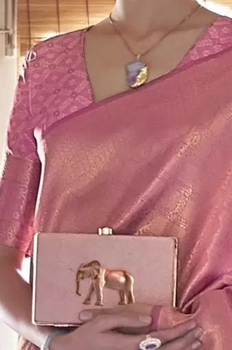 Pink Jaquard Silk Woven Zari Work Traditional Saree With Unstitch Blouse Piece