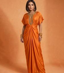 Orange embroidered raw silk kaftan