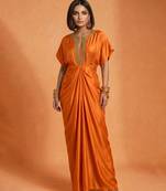 Orange embroidered raw silk kaftan