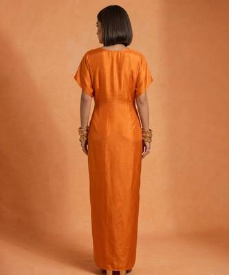 Orange embroidered raw silk kaftan 2