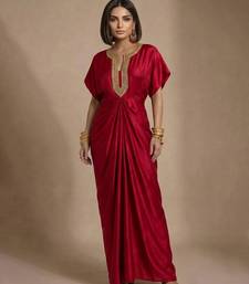 Ruby red embroidered raw silk kaftan