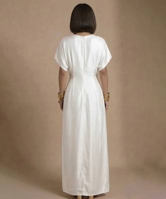 Ivory embroidered raw silk kaftan 3