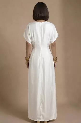 Ivory embroidered raw silk kaftan