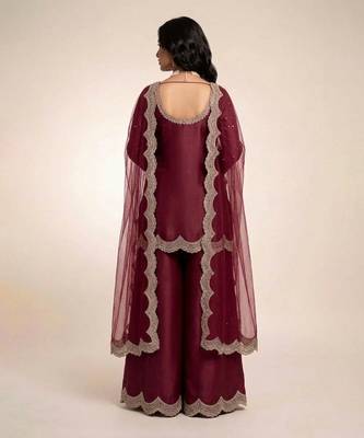 Maroon embroidered satin sharara set 3