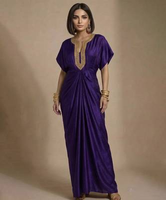 Purple embroidered raw silk kaftan 1