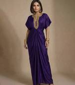 Purple embroidered raw silk kaftan