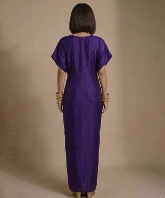 Purple embroidered raw silk kaftan 2