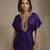 Purple embroidered raw silk kaftan