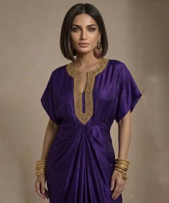 Purple embroidered raw silk kaftan 3