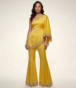 Yellow embroidered satin co ord set