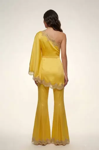 Yellow embroidered satin co ord set