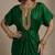 Green embroidered raw silk kaftan