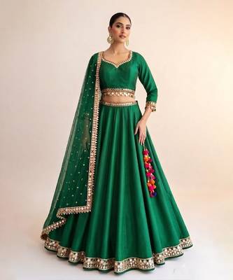 Green Raw Silk Lehenga Set 1