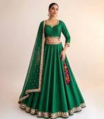 Green Raw Silk Lehenga Set