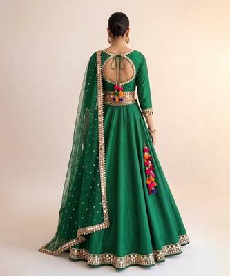 Green Raw Silk Lehenga Set 2