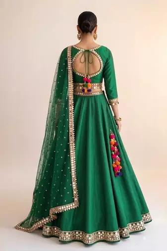 Green Raw Silk Lehenga Set