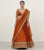 Rust Orange Crepe Chiffon Lehenga Set